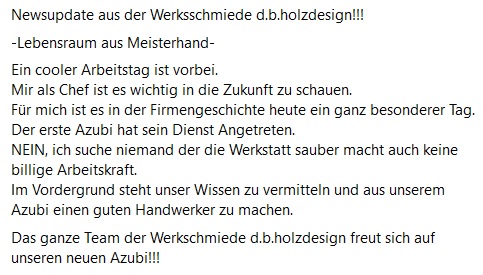 Azubi 2021 im Team der Werksschmiede d.b.holzdesign